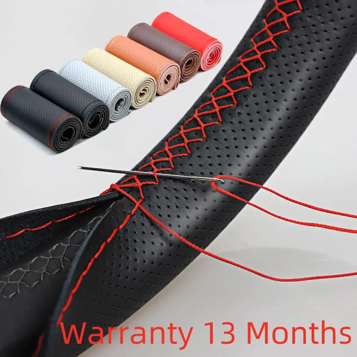 Car Steering Wheel Cover Anti Slip Breathable - Coprivolante universale per auto in pelle,